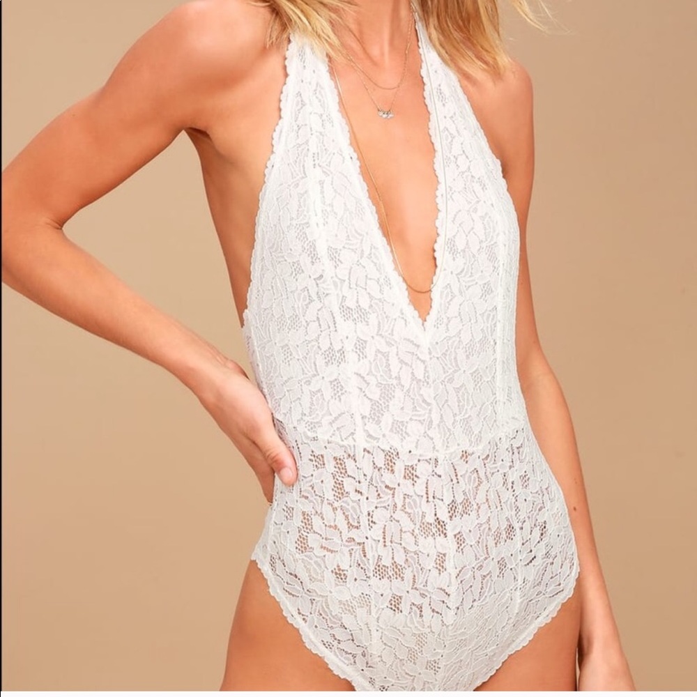 Free People White Avery Lace Bodysuit